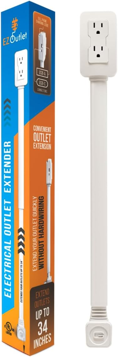 Electrical Outlet Extender (Extends 22"-34", Rotates 180°)